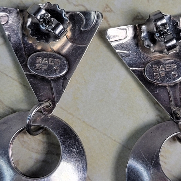 Baer silver vintage 80s post dangle geometric earrings - Picture 4 of 7